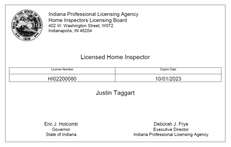 home inspector license - Justin Taggart