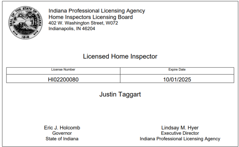 Home inspection license, Justin Taggart
